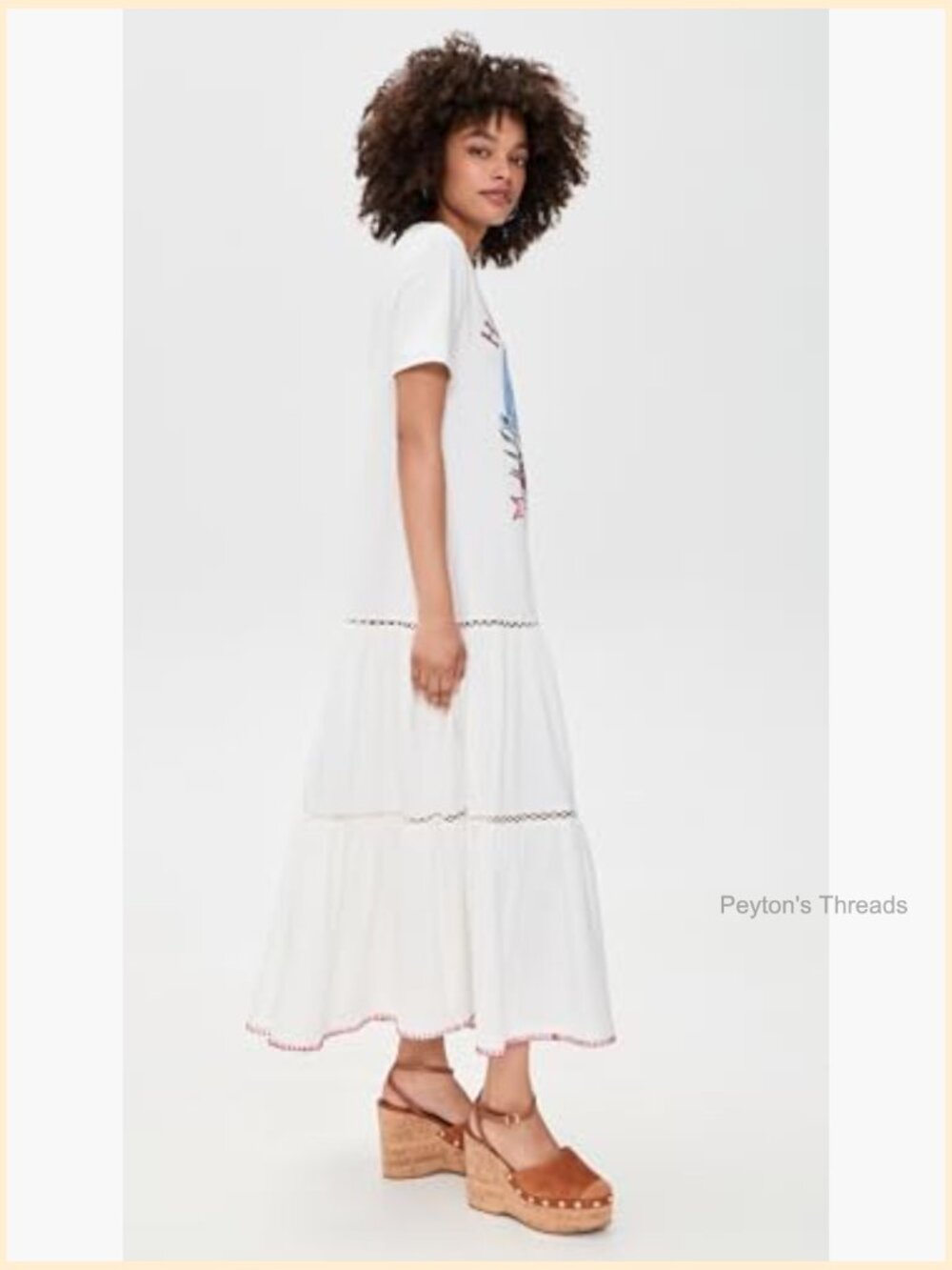 Women's Maxi Dress with Tropical Graphic, Crew Neck, Short Sleeves, A-Line - Picture 4 of 6